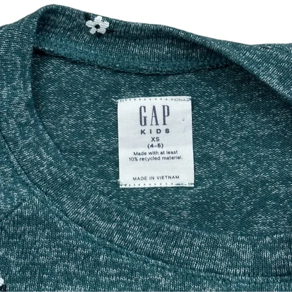 Gap Kids Green Knit Floral Print Long Sleeve Top Girls XS 4-5 - Picture 2 of 5